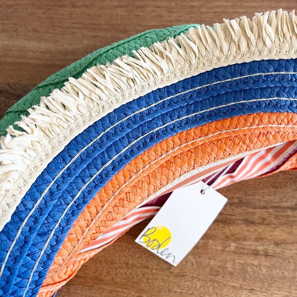 Boden Packable Sea Stripe Staw Fringe Multi-Color Stripe Sun Summer Hat M/L - Picture 12 of 13